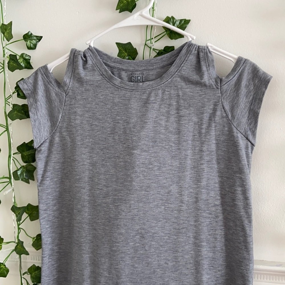 Athleta girl grey open shoulder tee